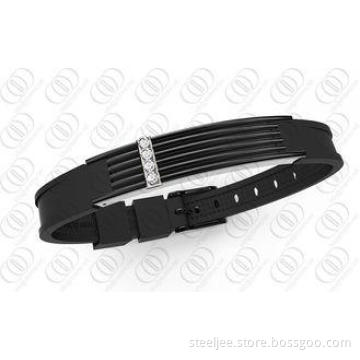 Black Plated Magnetic Therapy Bracelets With Clear CZ Accen